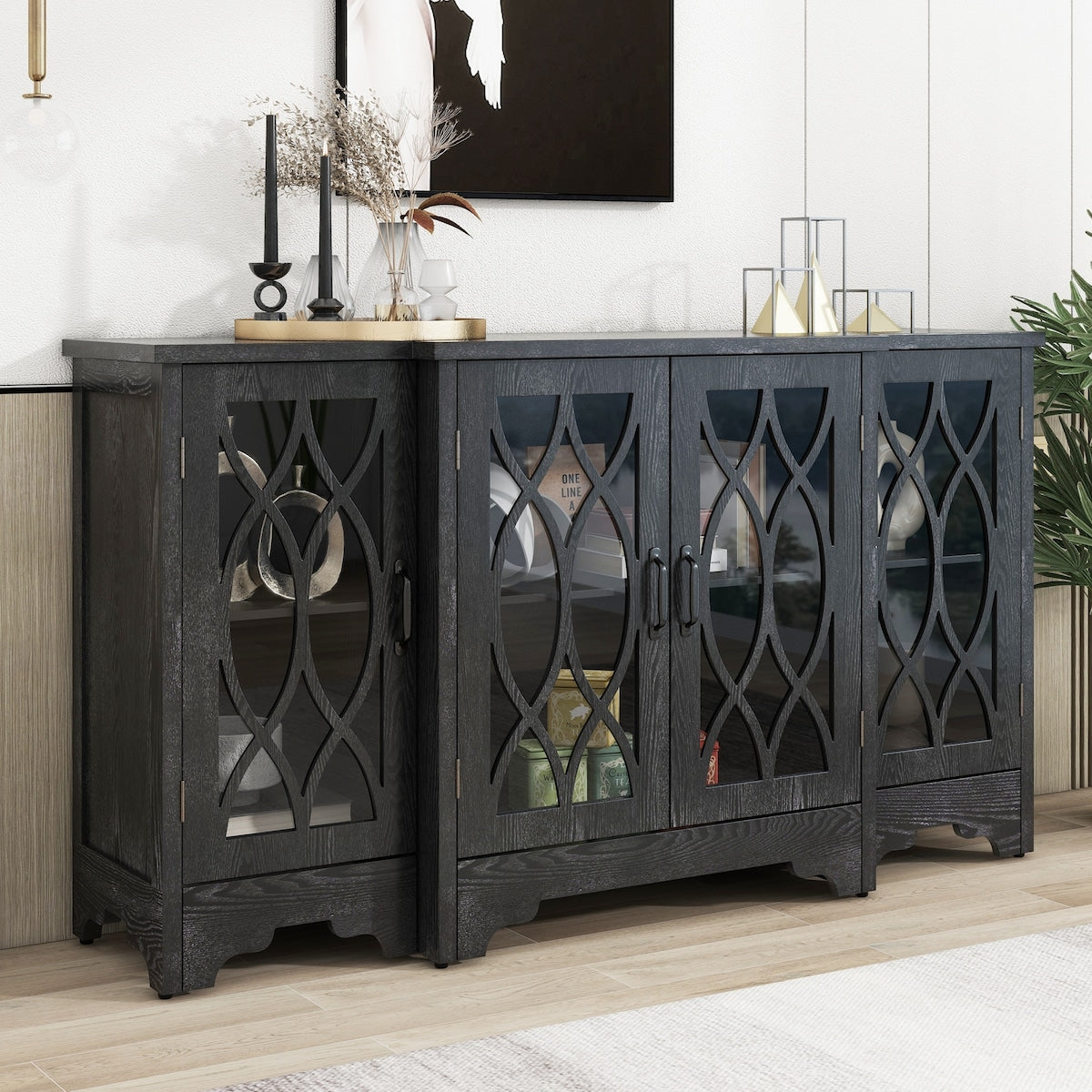 Storage Cabinet with Black Handle and Three Adjustable Shelves