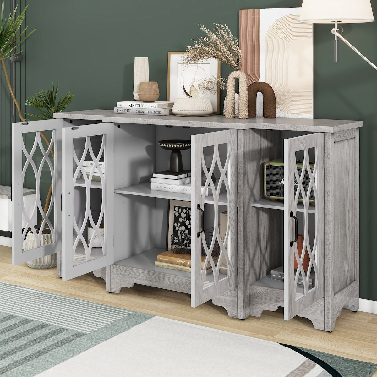 Storage Cabinet with Black Handle and Three Adjustable Shelves