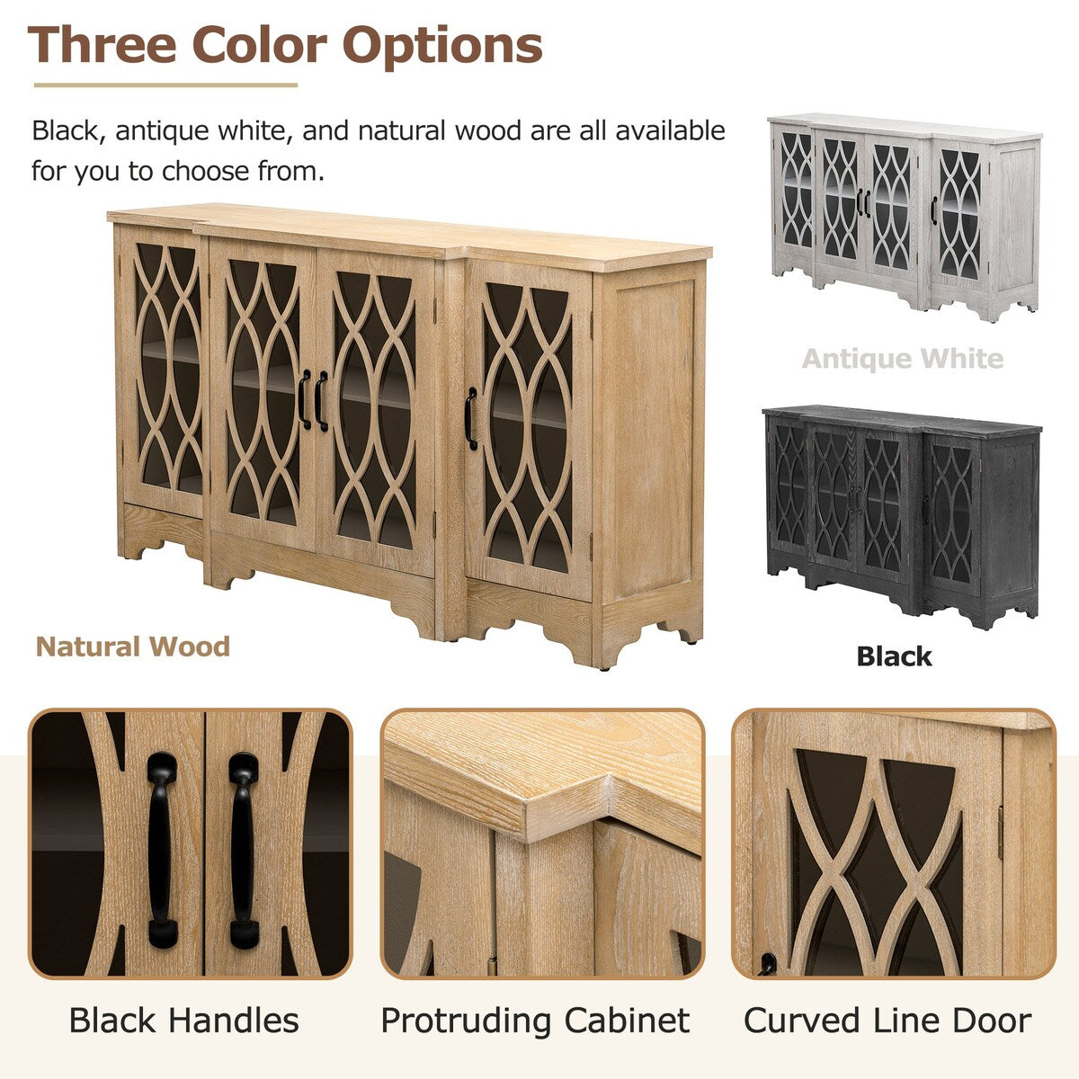 Storage Cabinet with Black Handle and Three Adjustable Shelves