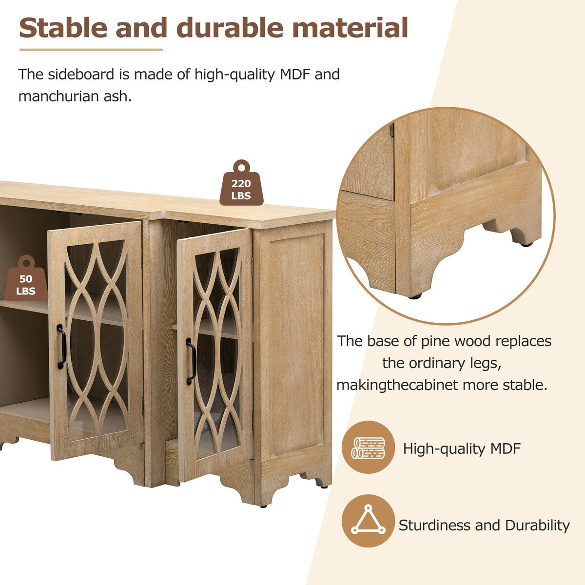 Storage Cabinet with Black Handle and Three Adjustable Shelves