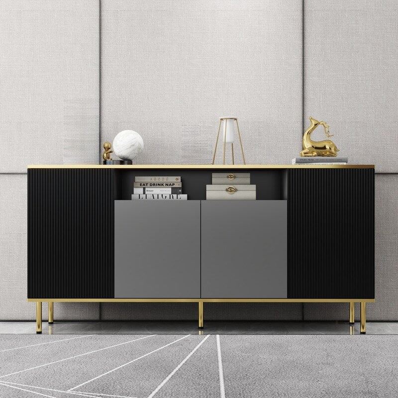 Storage Cabinet with Doors, Black mixed with gray Accent Cabinet, Modern Cabinet, Sideboard with Metal Base