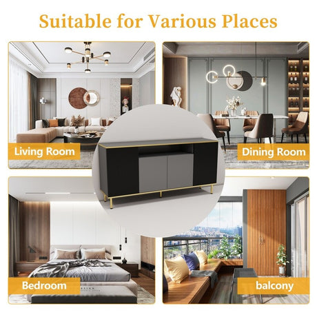 Storage Cabinet with Doors, Black mixed with gray Accent Cabinet, Modern Cabinet, Sideboard with Metal Base