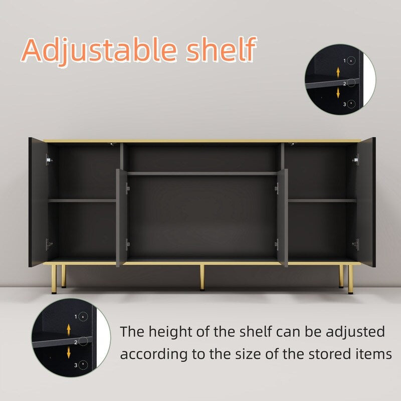 Storage Cabinet with Doors, Black mixed with gray Accent Cabinet, Modern Cabinet, Sideboard with Metal Base