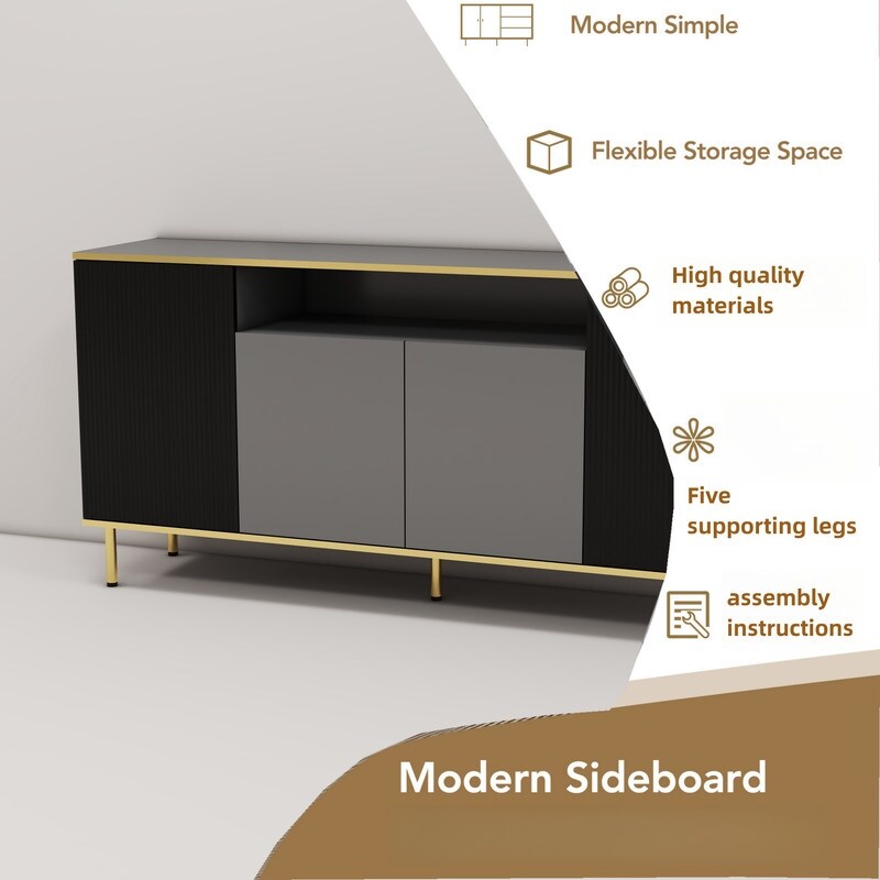 Storage Cabinet with Doors, Black mixed with gray Accent Cabinet, Modern Cabinet, Sideboard with Metal Base