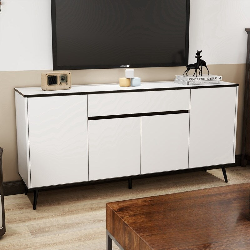 Storage Cabinet with Drawers,Wood Buffet Sideboard with Adjustable Shelf,white Large Cupboard