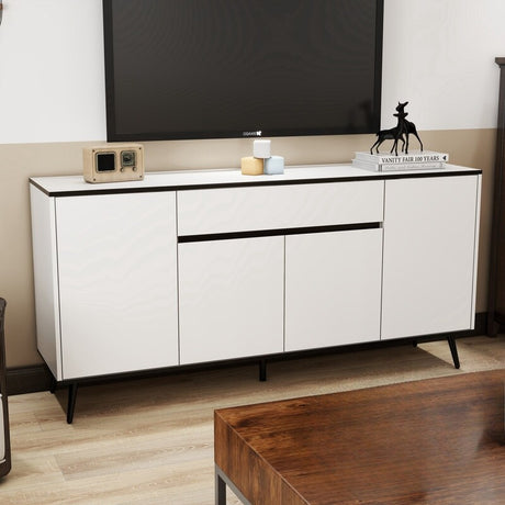 Storage Cabinet with Drawers,Wood Buffet Sideboard with Adjustable Shelf,white Large Cupboard