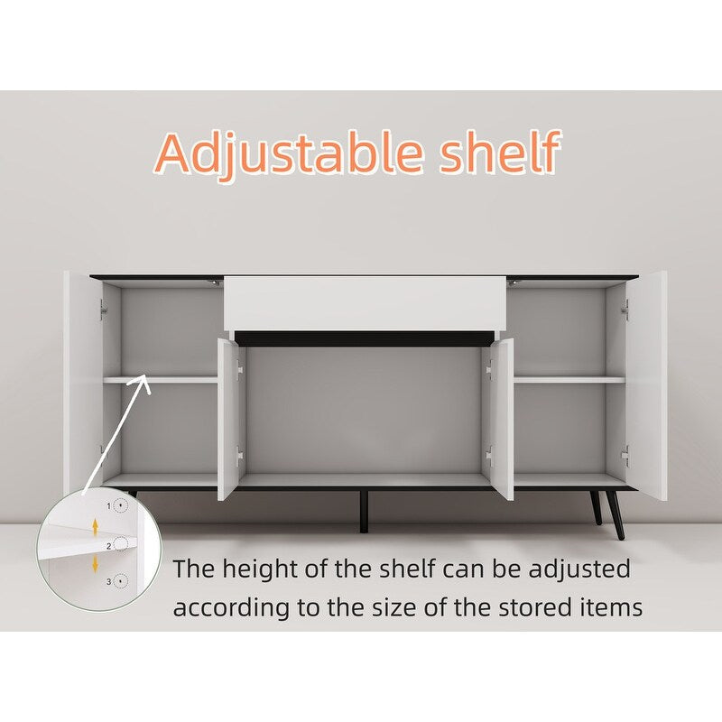 Storage Cabinet with Drawers,Wood Buffet Sideboard with Adjustable Shelf,white Large Cupboard