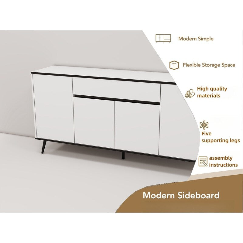 Storage Cabinet with Drawers,Wood Buffet Sideboard with Adjustable Shelf,white Large Cupboard