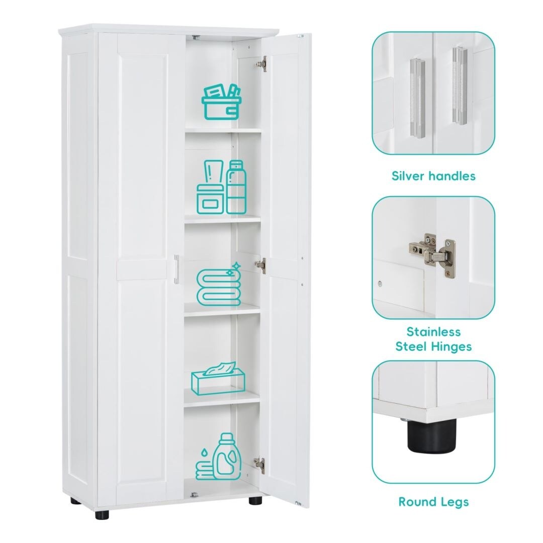Storage Cabinet with Two Doors for Bathroom Office Adjustable Shelf MDF Board