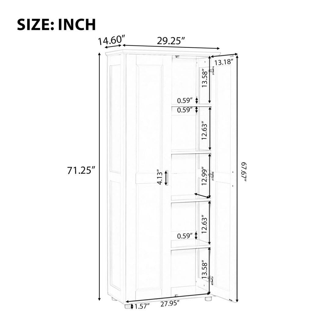 Storage Cabinet with Two Doors for Bathroom Office Adjustable Shelf MDF Board