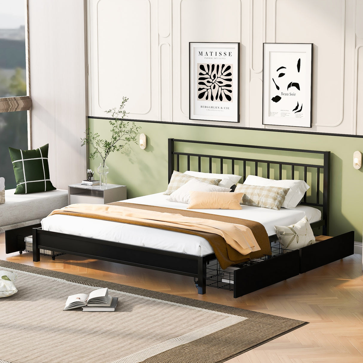 Storage Metal Platform Bed with 4 Drawers