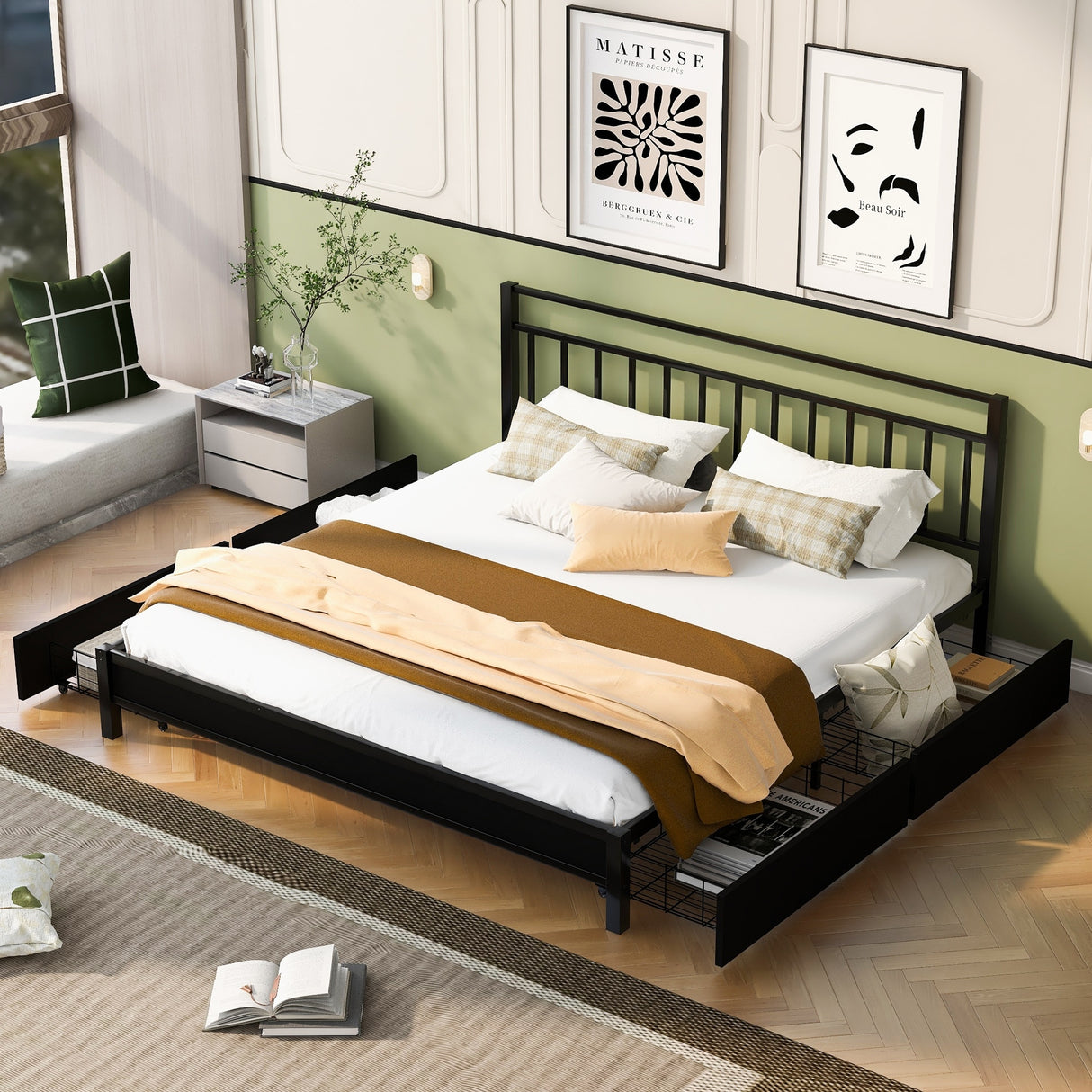 Storage Metal Platform Bed with 4 Drawers