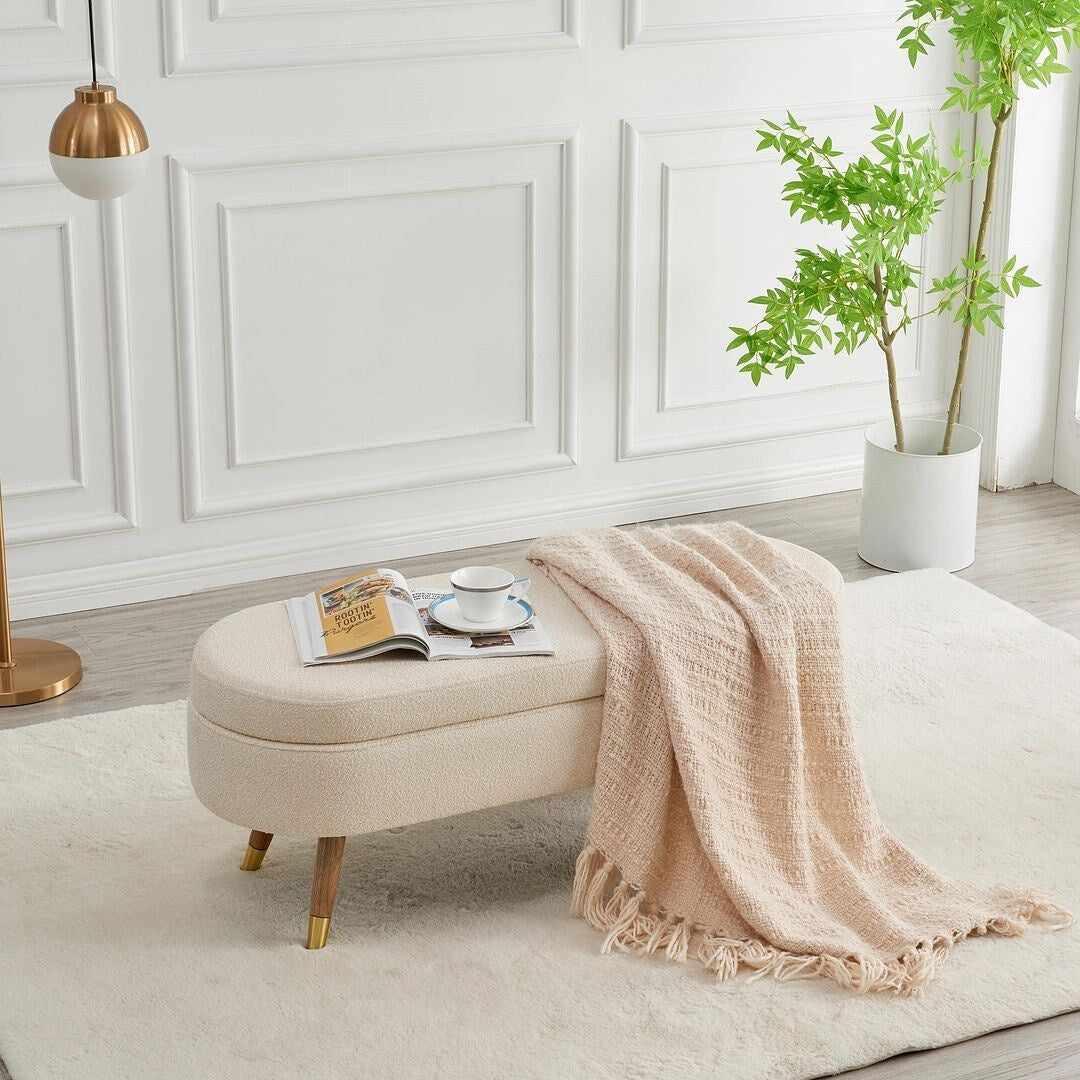 43.50" Upholstered boucle ottoman Storage Bench with wood leg