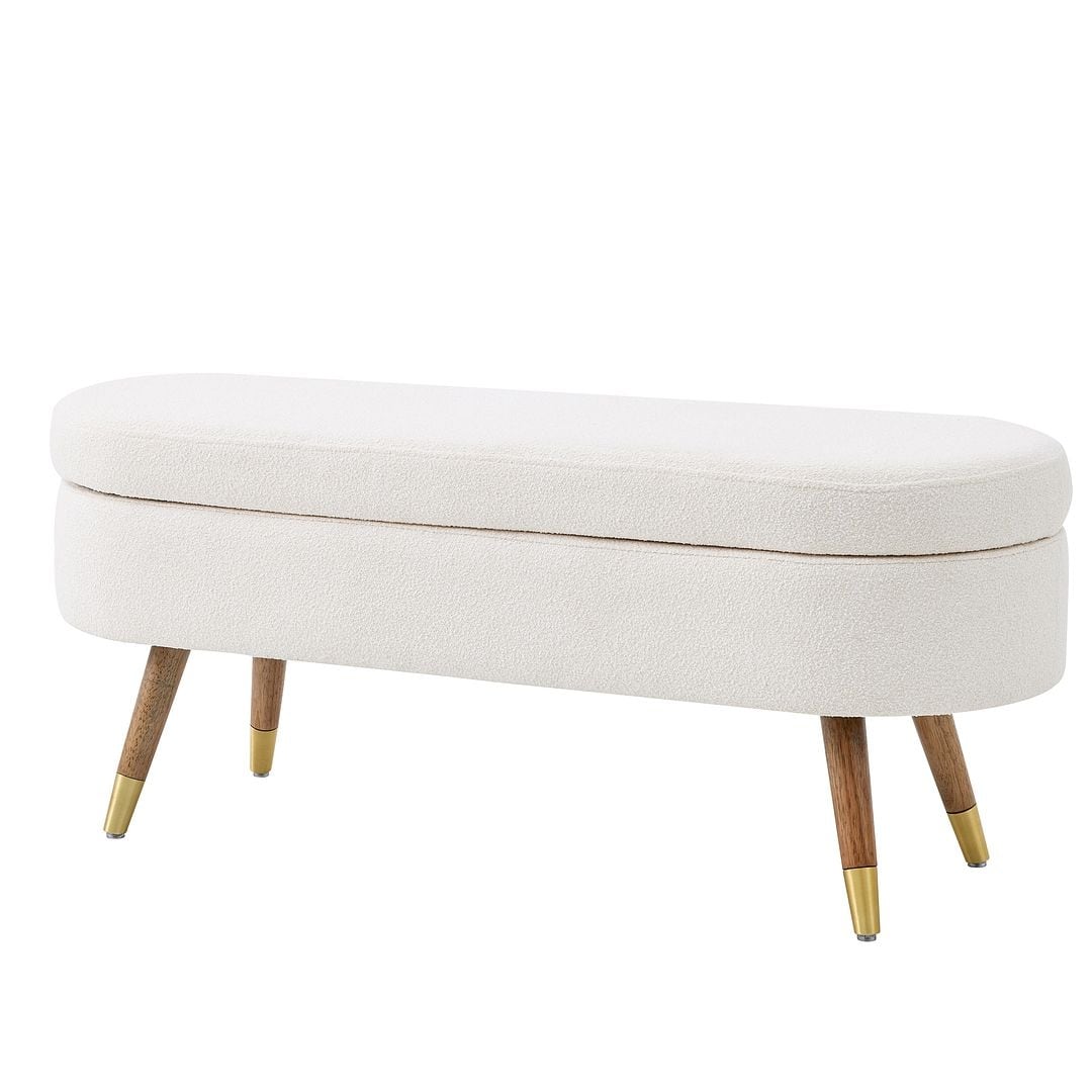 43.50" Upholstered boucle ottoman Storage Bench with wood leg
