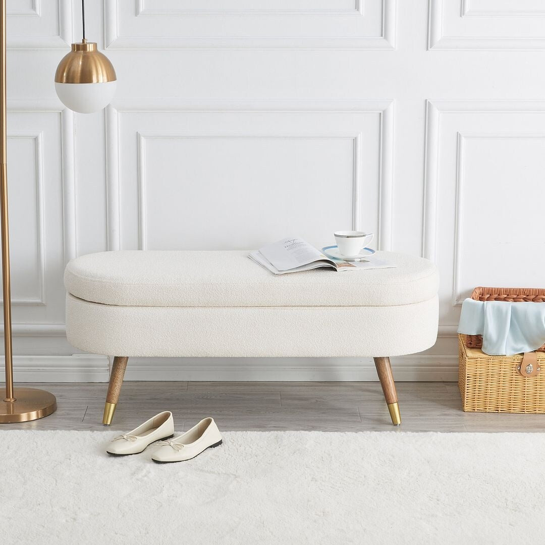 43.50" Upholstered boucle ottoman Storage Bench with wood leg
