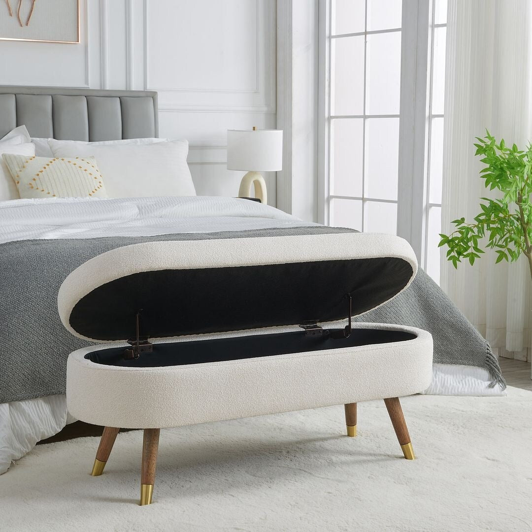 43.50" Upholstered boucle ottoman Storage Bench with wood leg