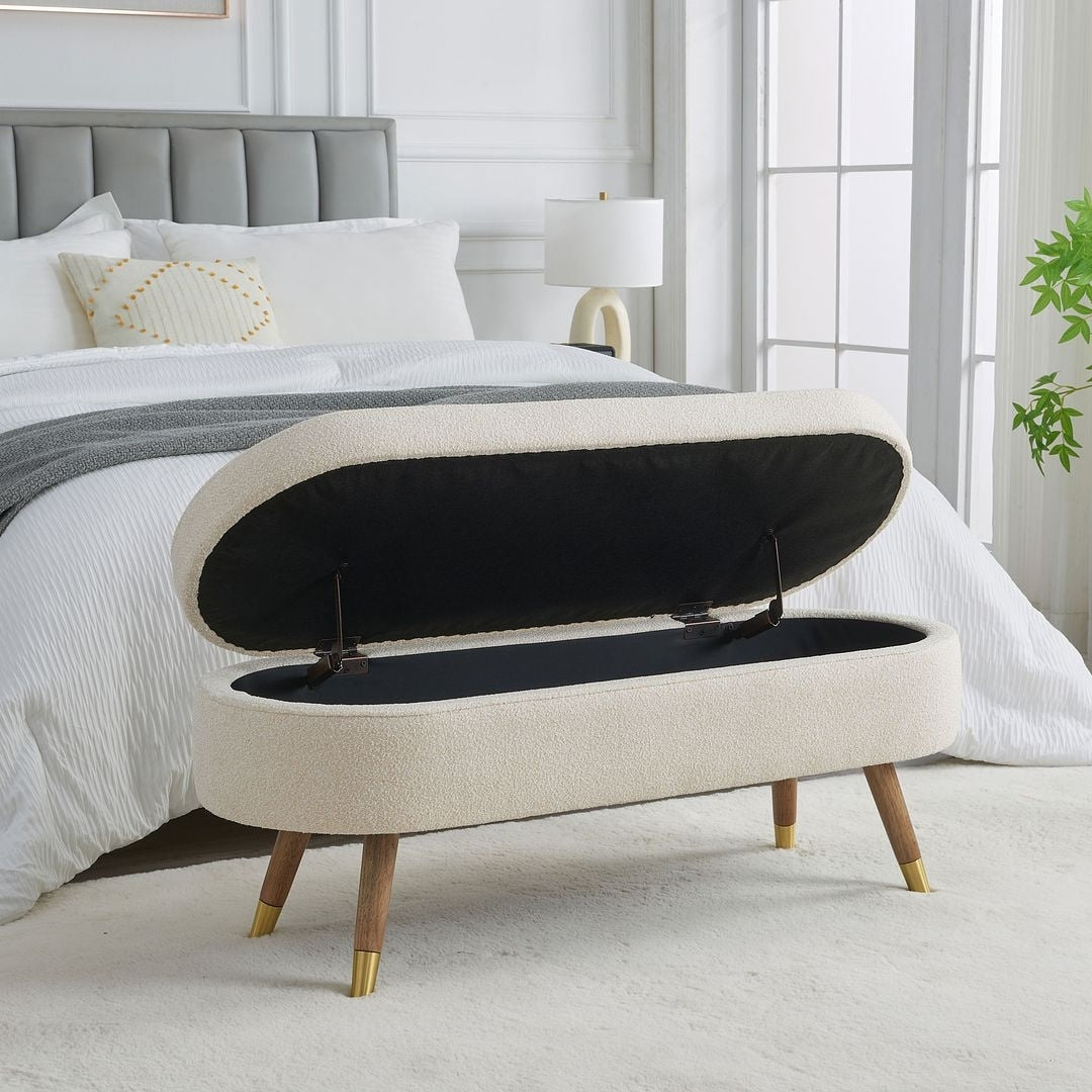 43.50" Upholstered boucle ottoman Storage Bench with wood leg