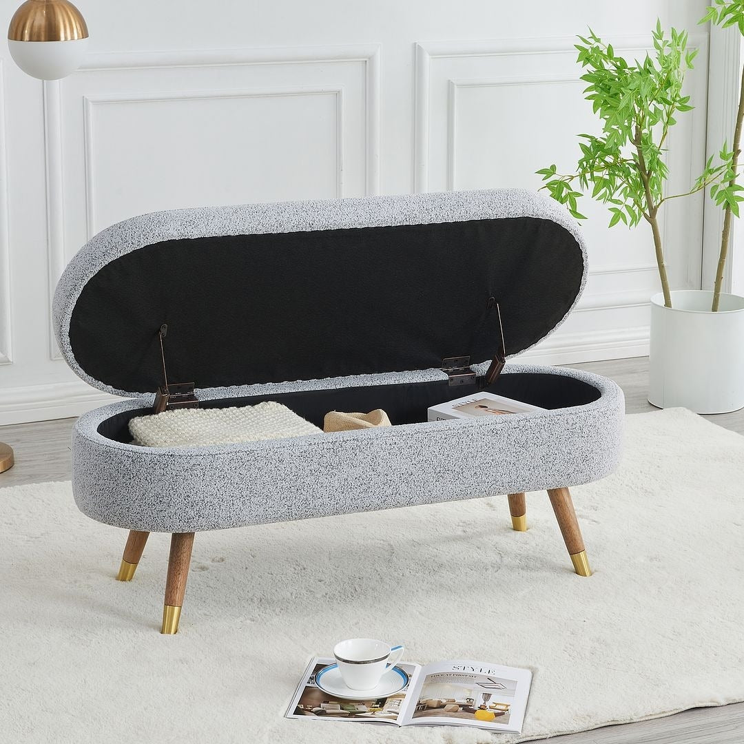 43.50" Upholstered boucle ottoman Storage Bench with wood leg