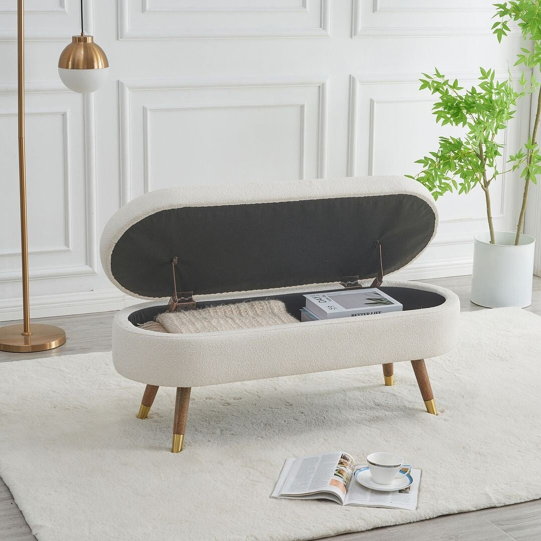 43.50" Upholstered boucle ottoman Storage Bench with wood leg