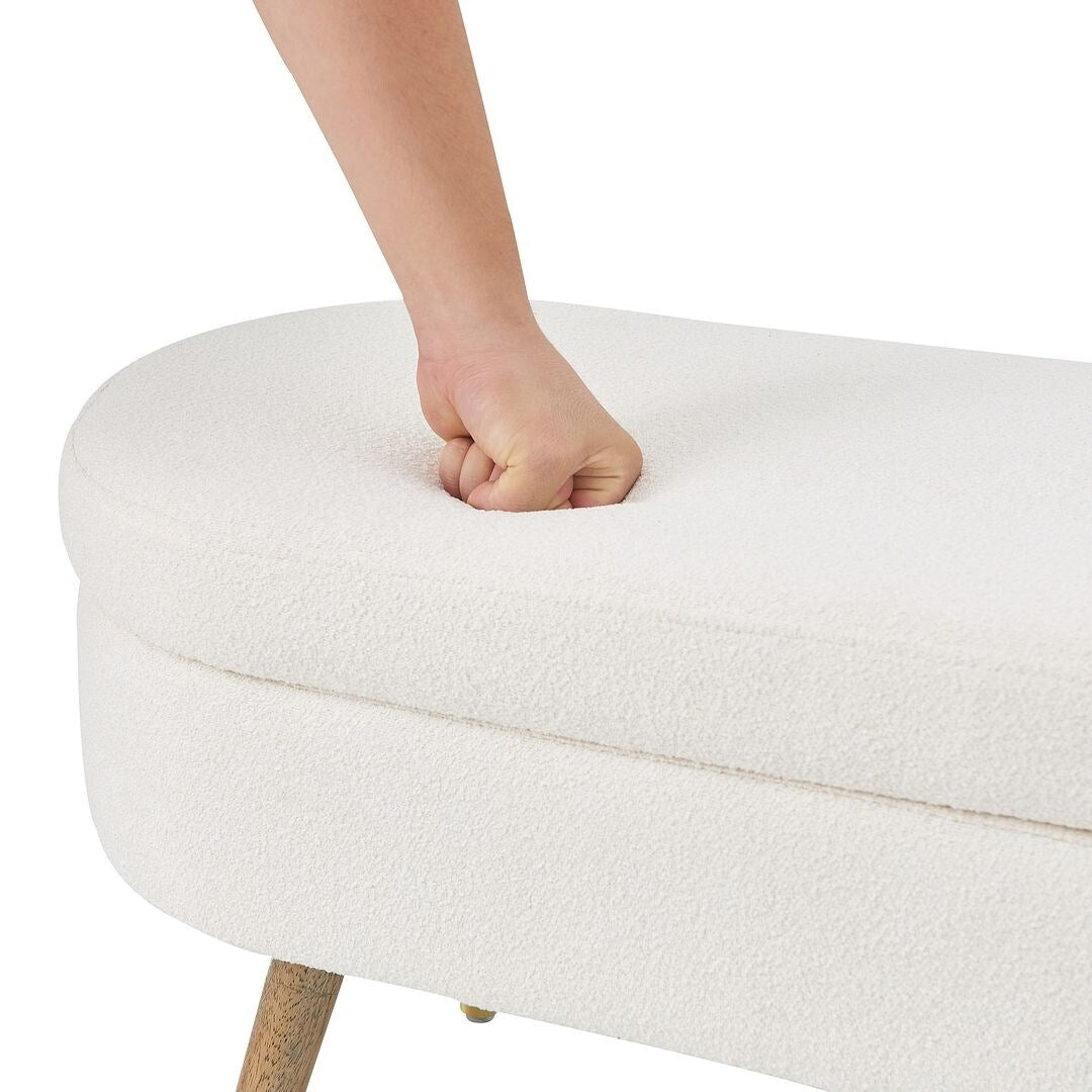 43.50" Upholstered boucle ottoman Storage Bench with wood leg