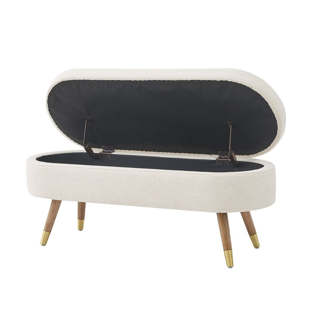 43.50" Upholstered boucle ottoman Storage Bench with wood leg
