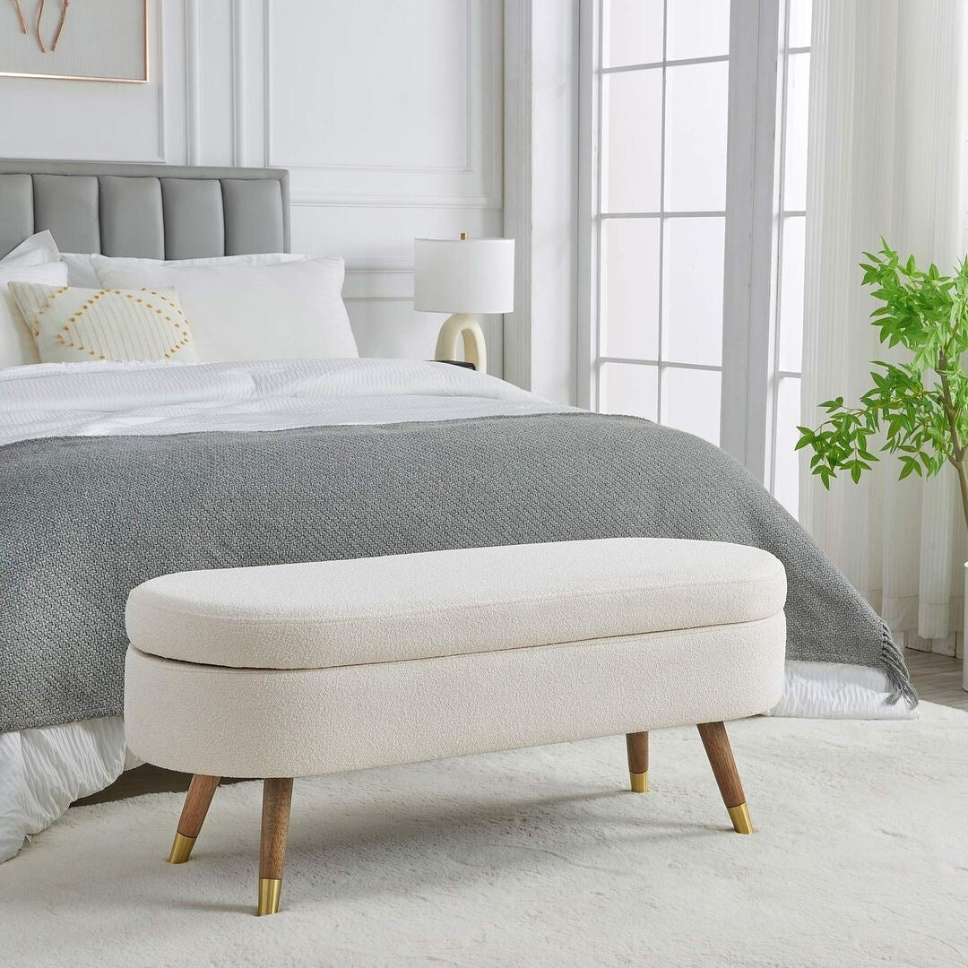 43.50" Upholstered boucle ottoman Storage Bench with wood leg