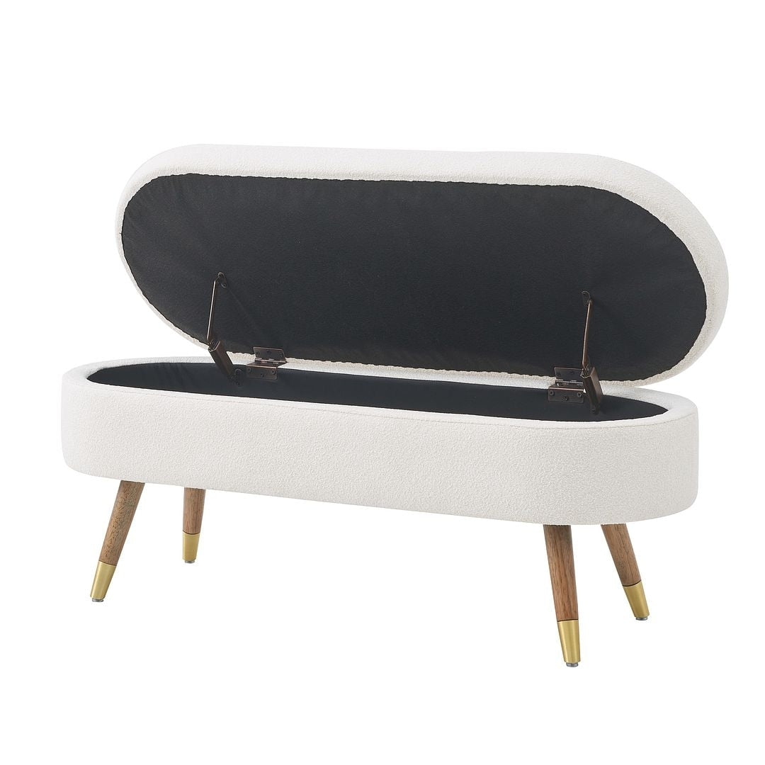 43.50" Upholstered boucle ottoman Storage Bench with wood leg