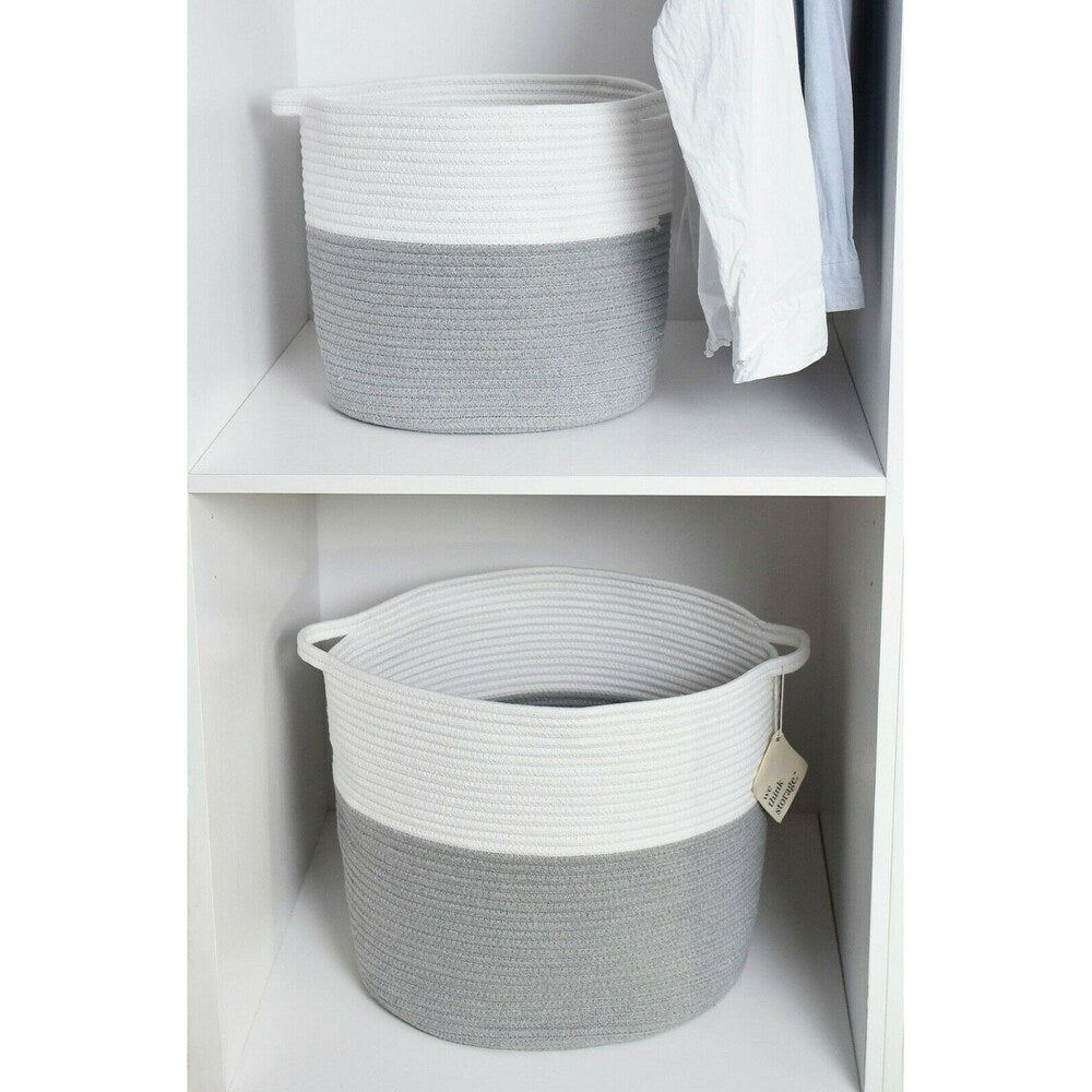StorageWorks 100%Natural Cotton Rope Hand-Woven Baskets-Two Color Design 2 Pack