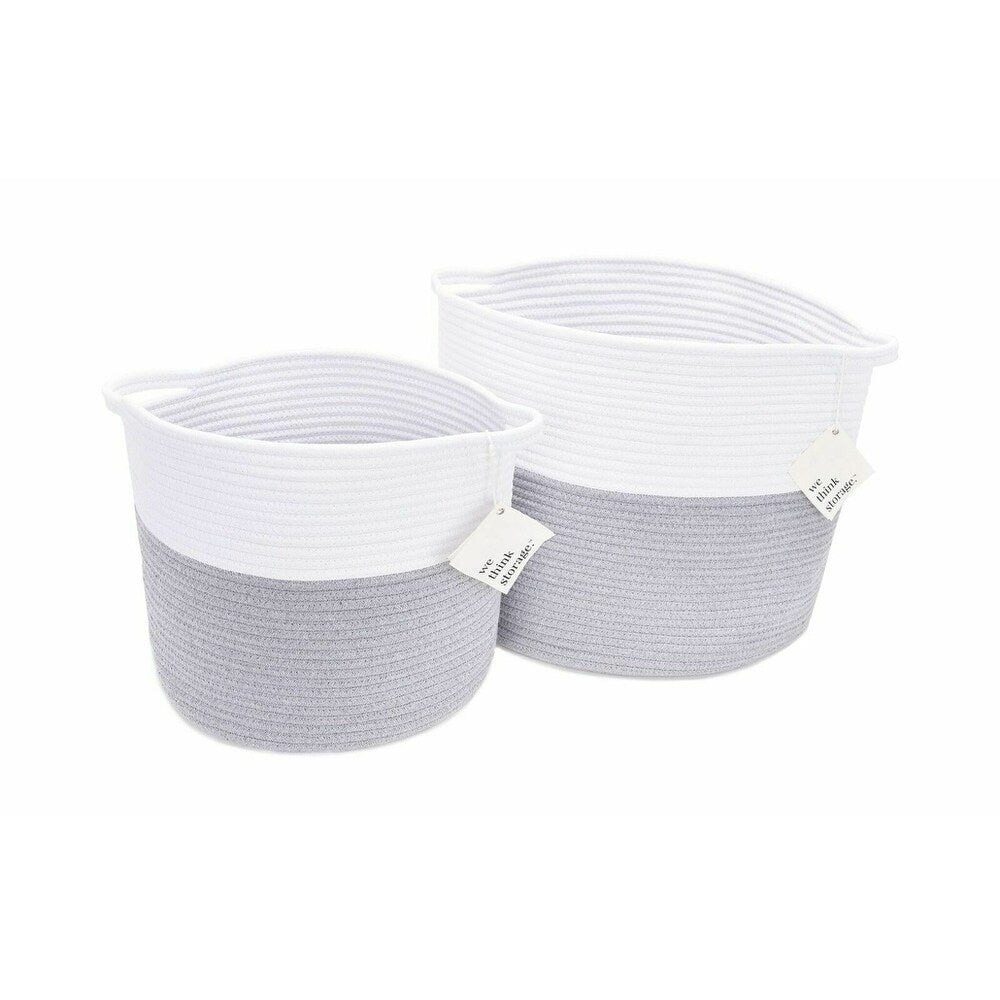 StorageWorks 100%Natural Cotton Rope Hand-Woven Baskets-Two Color Design 2 Pack