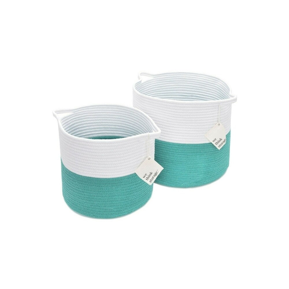 StorageWorks 100%Natural Cotton Rope Hand-Woven Baskets-Two Color Design 2 Pack
