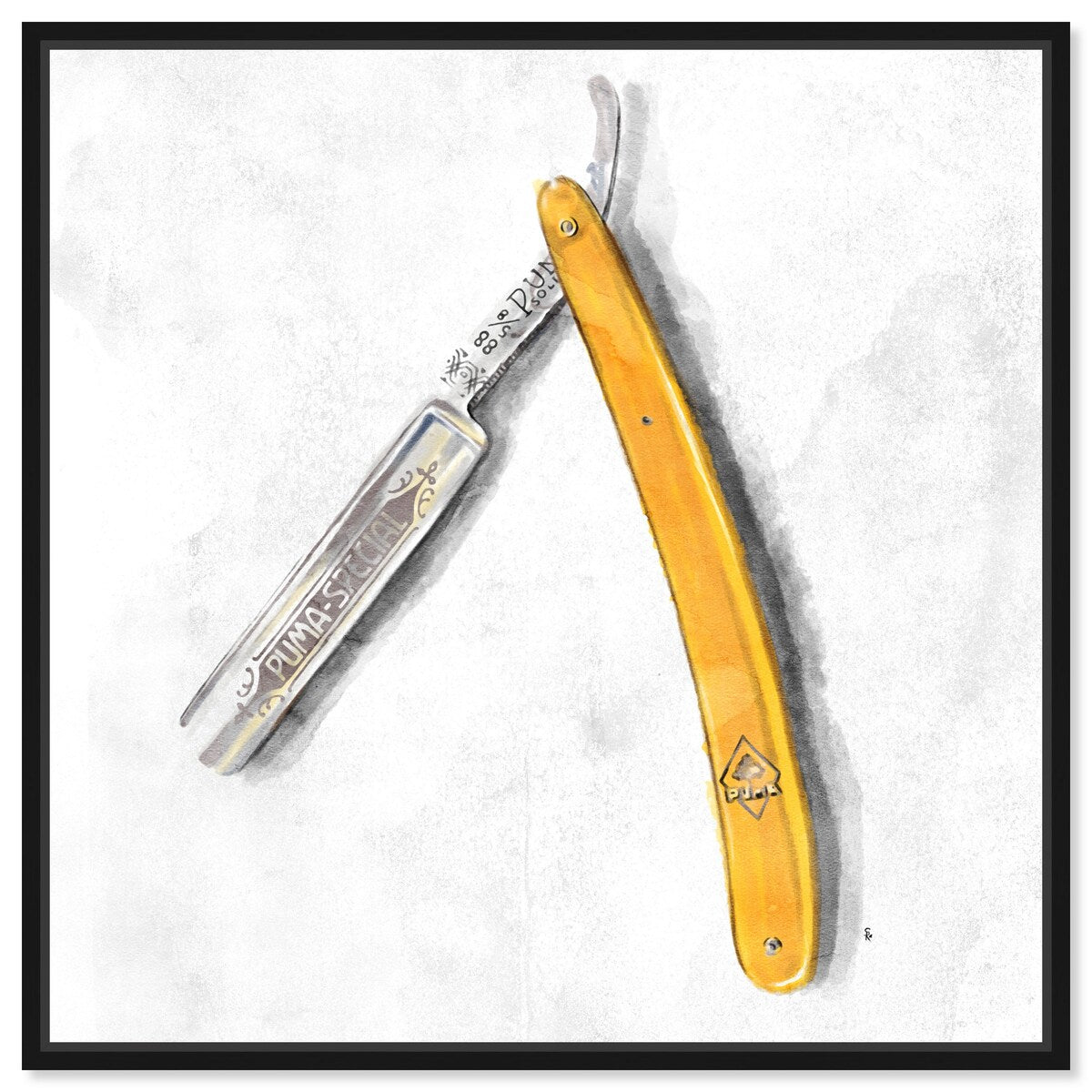 Straight Razor 3 Barber Straight Razor Modern Yellow Canvas Wall Art Print for Bath