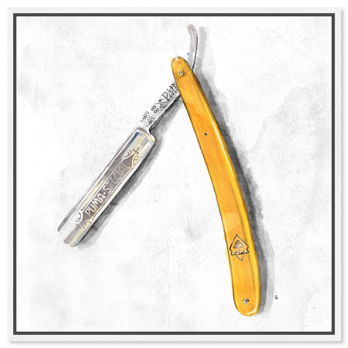 Straight Razor 3 Barber Straight Razor Modern Yellow Canvas Wall Art Print for Bath