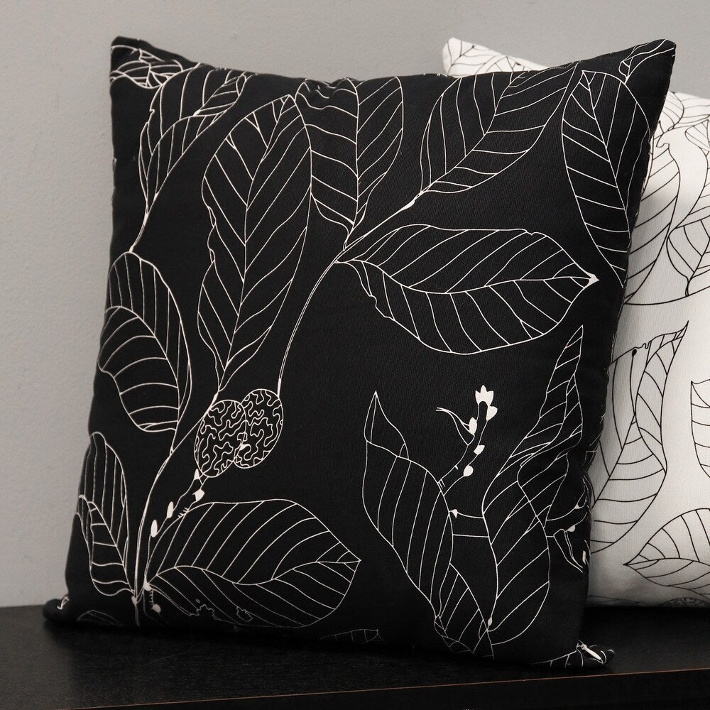 Stratton Home Decor Black Leaf Outline 18" Square Pillow