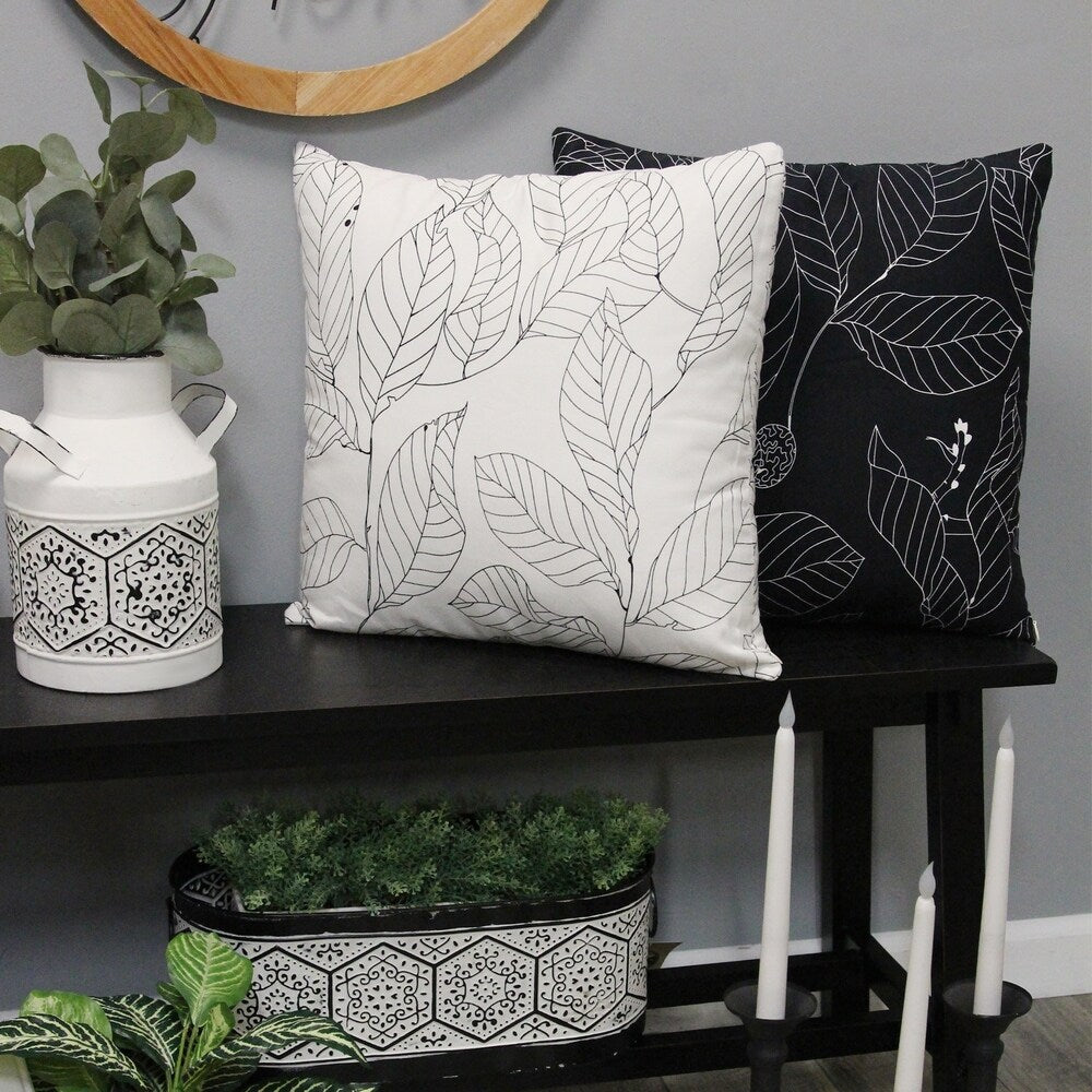 Stratton Home Decor Black Leaf Outline 18" Square Pillow
