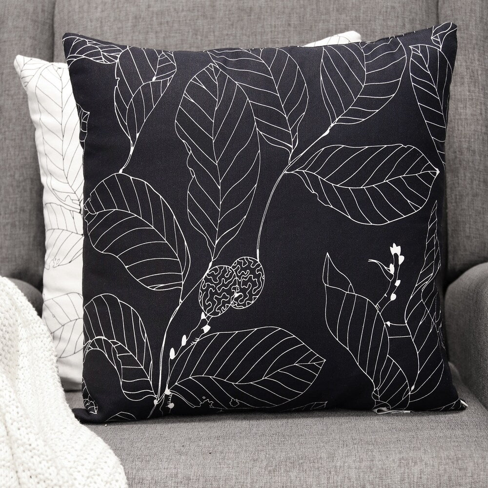 Stratton Home Decor Black Leaf Outline 18" Square Pillow