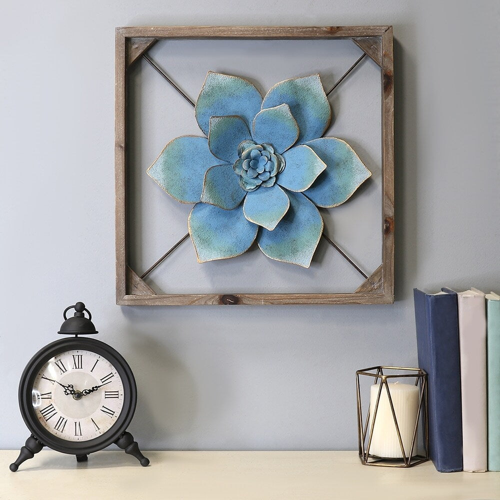 Stratton Home Decor Bold Blue Framed Metal Flower - 15.75 X 1.97 X 15.75