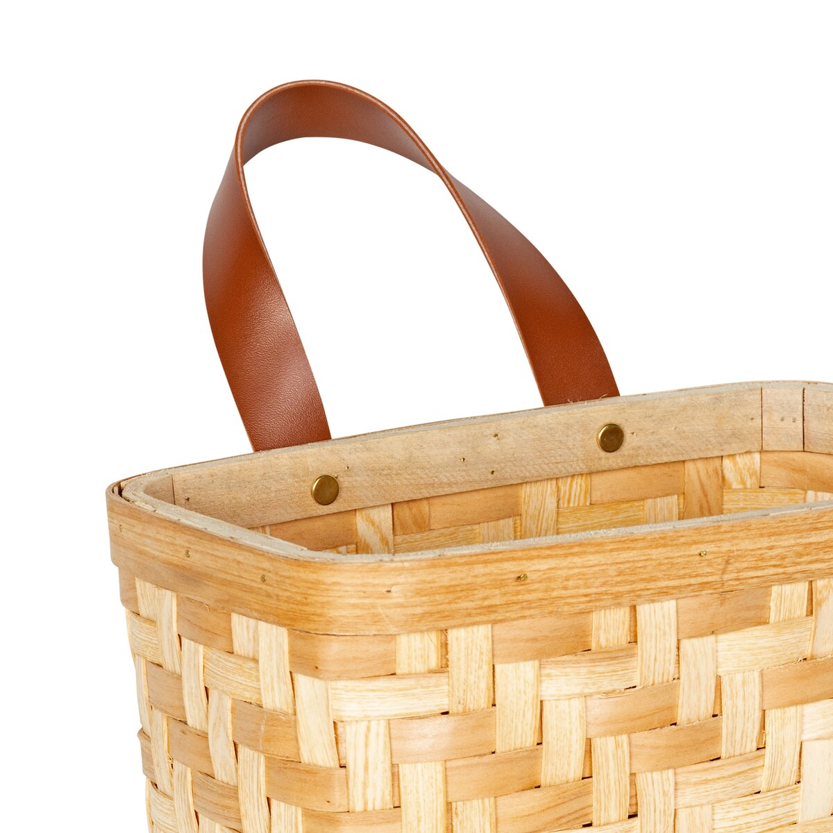 Stratton Home Decor Modern Farmhouse Woven Wall Basket with Faux Leather Handle
