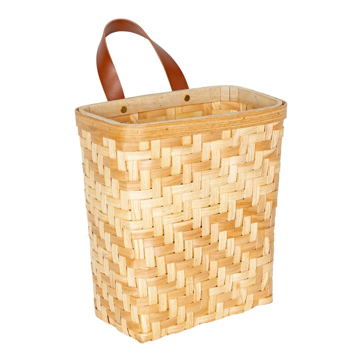 Stratton Home Decor Modern Farmhouse Woven Wall Basket with Faux Leather Handle