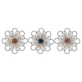 tratton Home Decor Set of 3 Layered Metal and Wood Flowers Wall Decor