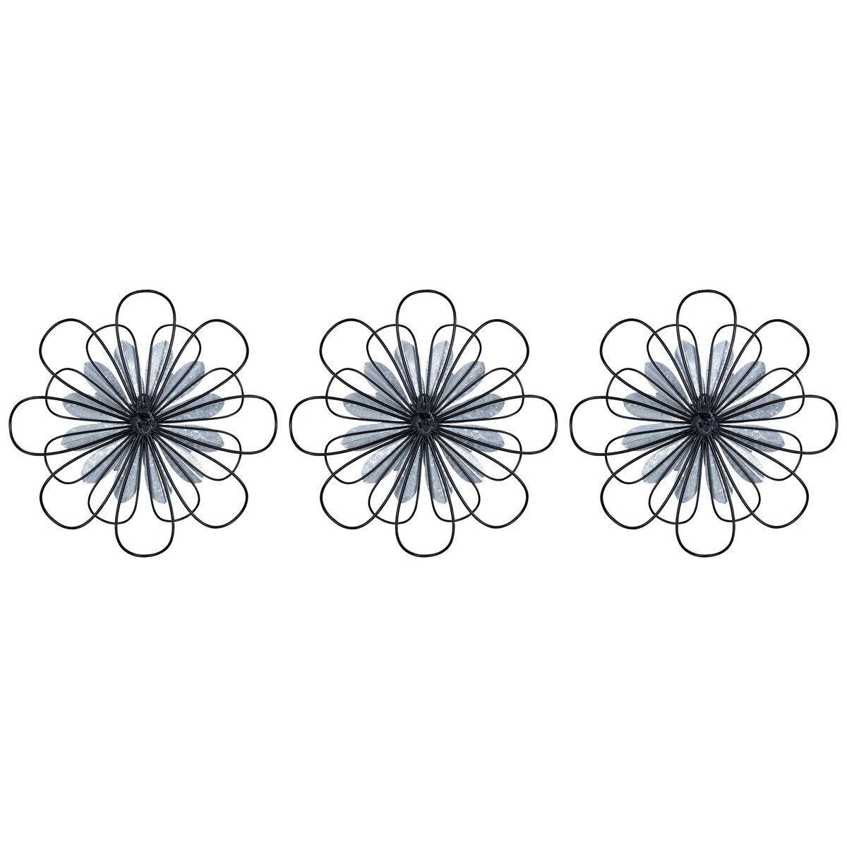 tratton Home Decor Set of 3 Layered Metal and Wood Flowers Wall Decor