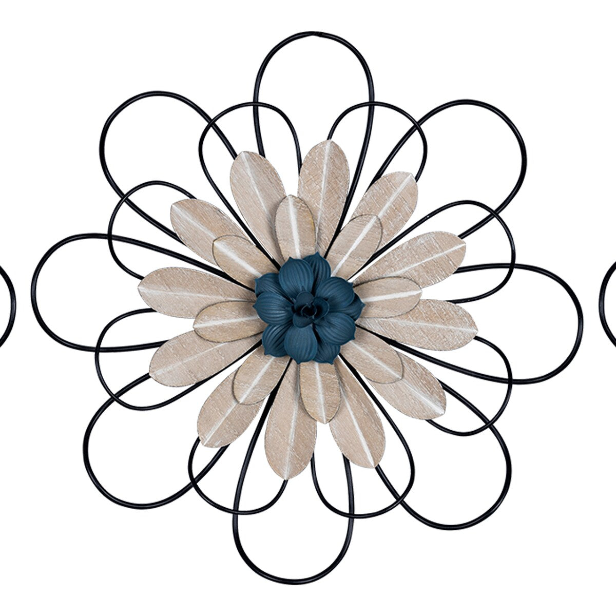 tratton Home Decor Set of 3 Layered Metal and Wood Flowers Wall Decor