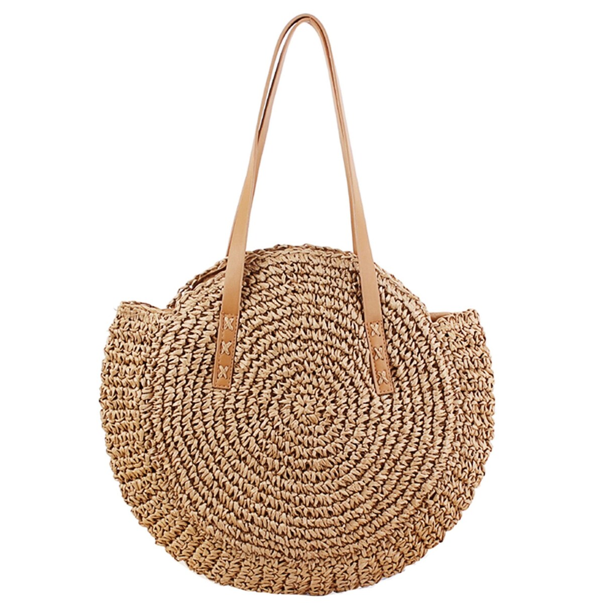 Straw Handbags Women Handwoven Round Corn Straw Bags Natural Chic Hand Large Summer Beach Tote Woven Handle Shoulder Bag
