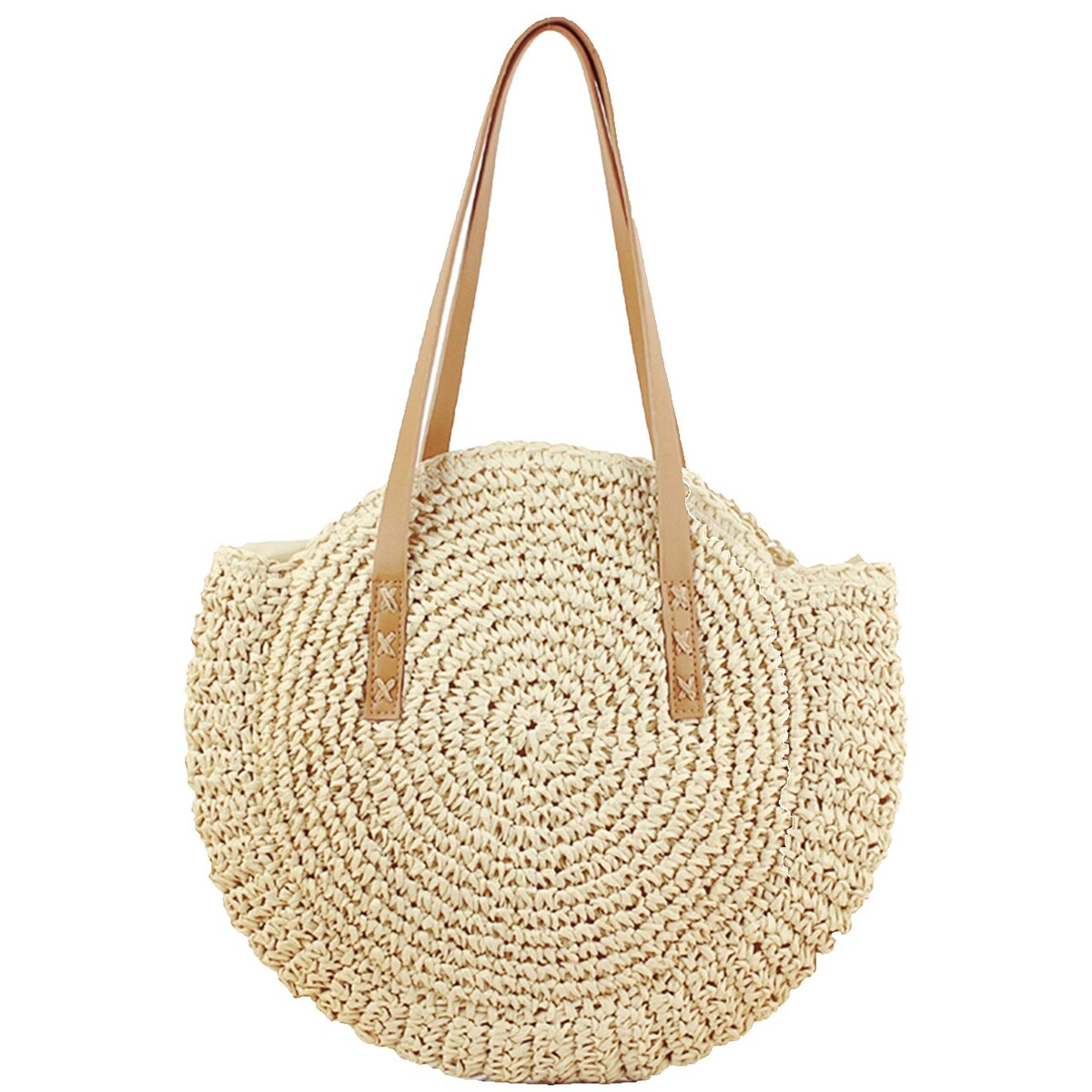 Straw Handbags Women Handwoven Round Corn Straw Bags Natural Chic Hand Large Summer Beach Tote Woven Handle Shoulder Bag