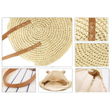Straw Handbags Women Handwoven Round Corn Straw Bags Natural Chic Hand Large Summer Beach Tote Woven Handle Shoulder Bag