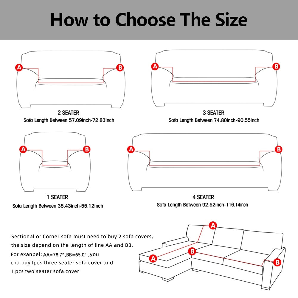 Stretch Sofa Slipcover Couch Cover Furniture Protector for 3-Seater - 70" - 90"