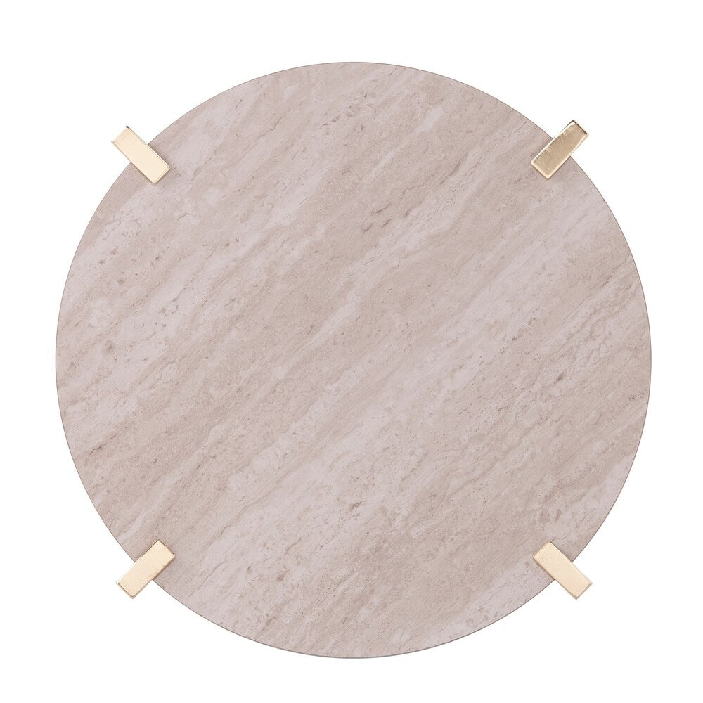SEI Furniture Aldea Modern Round Side Table with Faux Marble Top and Faux Wood Shelf