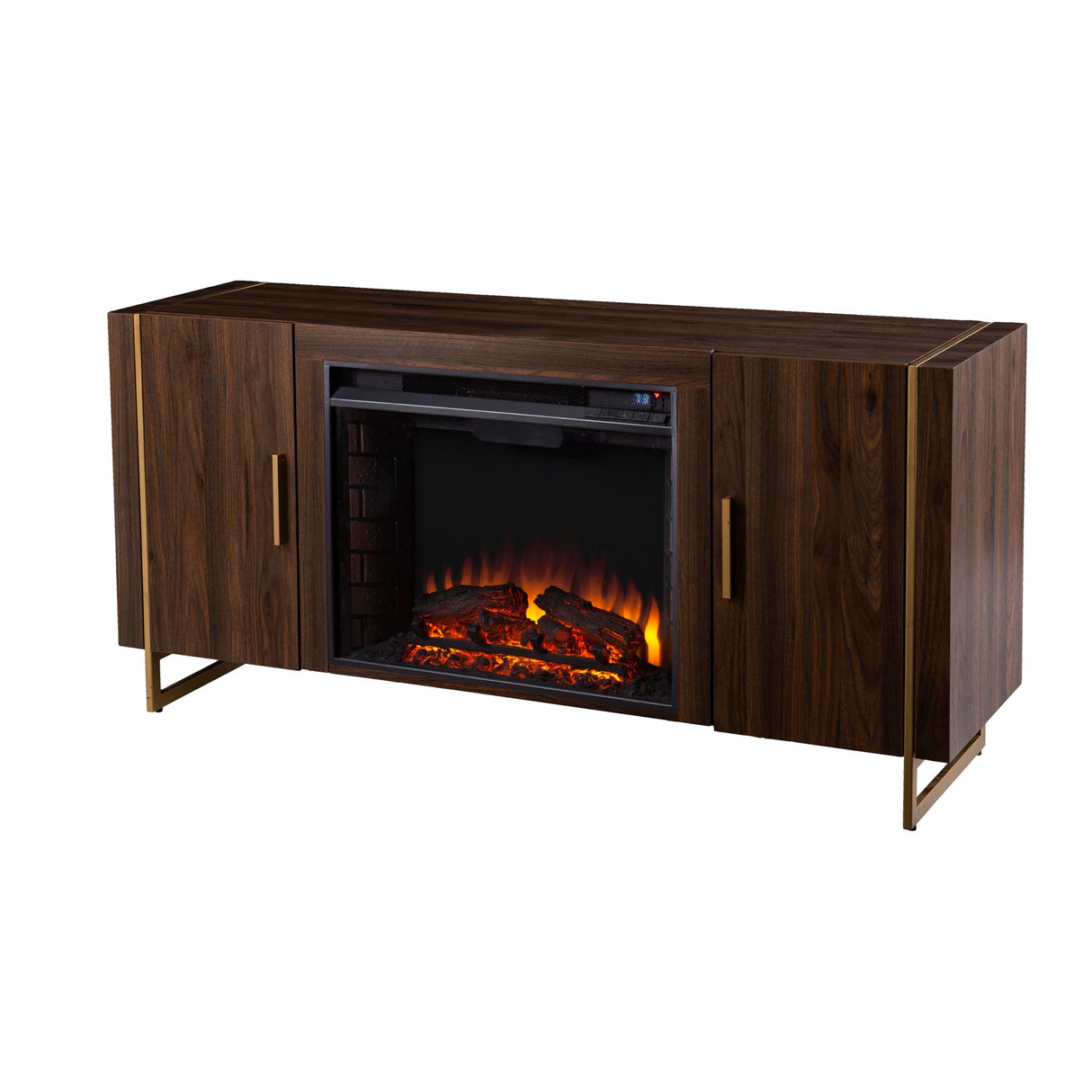 SEI Furniture Danielson Contemporary Brown Wood Electric Fireplace Media TV Stand for TV's up to 52"