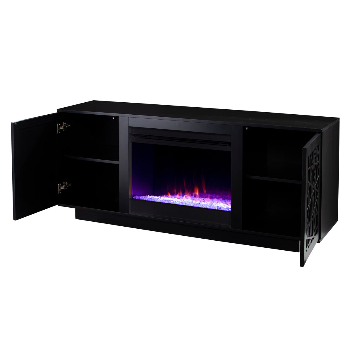 SEI Furniture Delauro Color Changing Electric Fireplace Media TV Stand with Storage