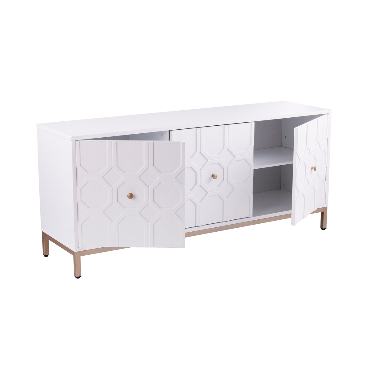 SEI Furniture Gliday Contemporary White Wood 3-Door Buffet Sideboard Accent Cabinet