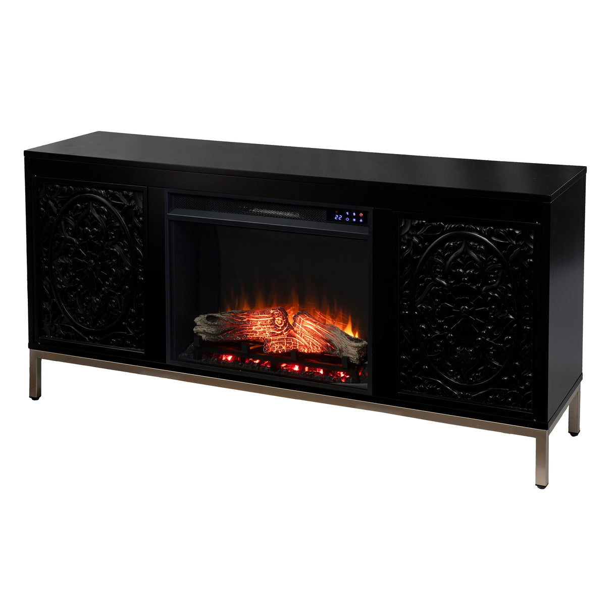 SEI Furniture Whitwell Black Wood Electric Fireplace Console